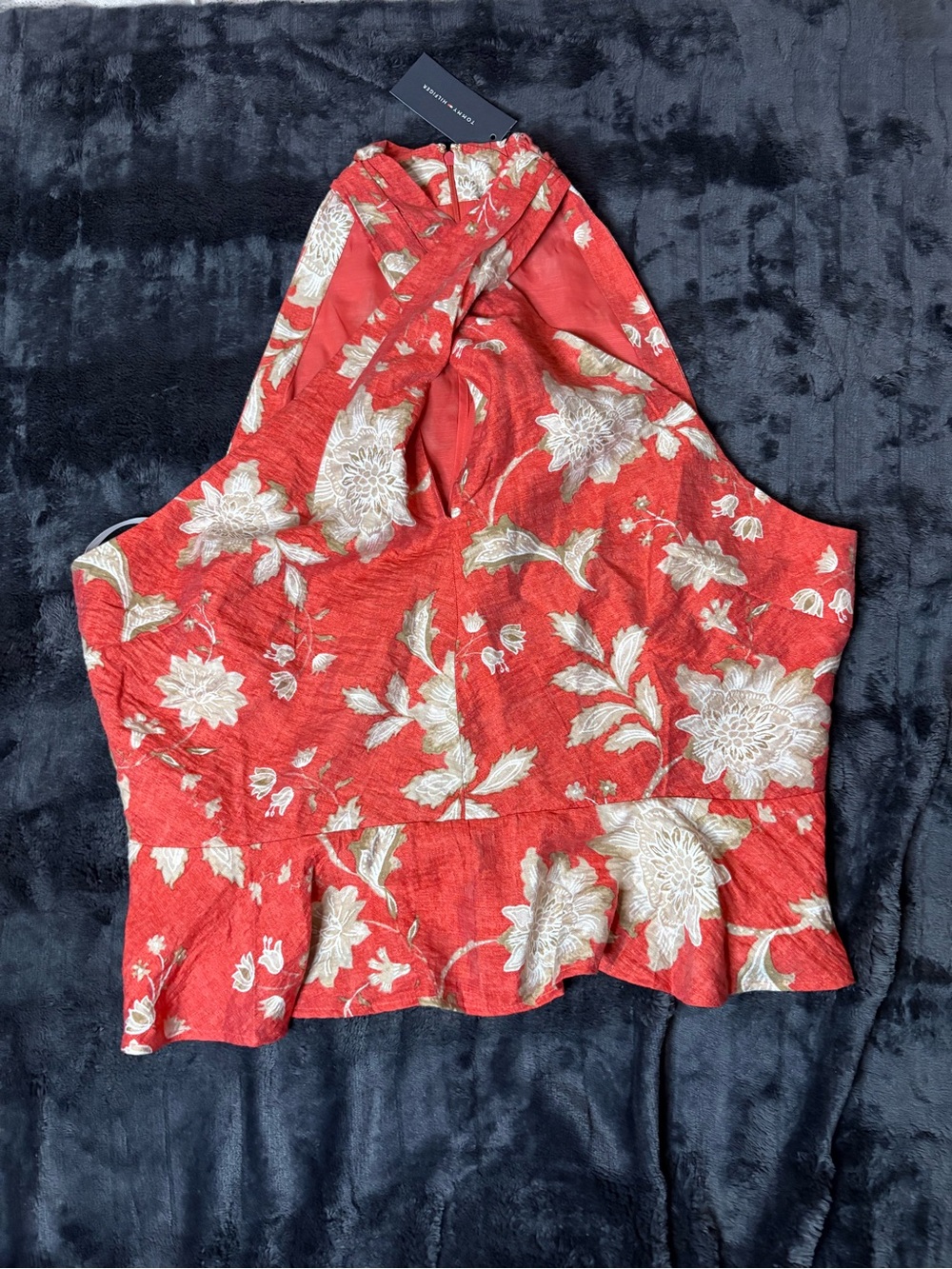 Tommy Hilfiger Red Floral Halter Peplum Top